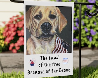 Garden Banner, Dog, Labrador Retriever, yellow lab, patriotic, flag, Holiday, dog lover, star spangled banner, honor our countryHouse Banner