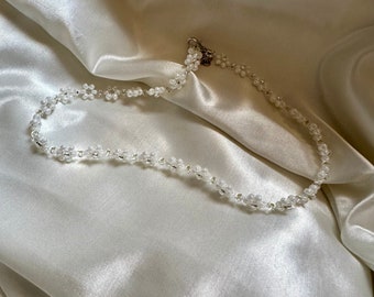 Princess Pearl Necklace | White Seed Bead Necklace | Handmade Minimal Beaded Jewelry | Delicate Layering Piece