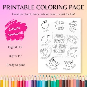 Fruit of the Spirit Coloring Page - Christian Faith Kids&#39; Coloring Sheet Craft- For Sunday School, Church, Kid&#39;s Ministry - PDF Download