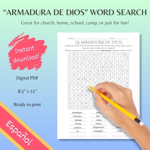 Armadura De Dios Spanish Word Search - Armor of God Christian Kids&#39; Class Activity - Sunday School, Church, Kid&#39;s Ministry - PDF Download