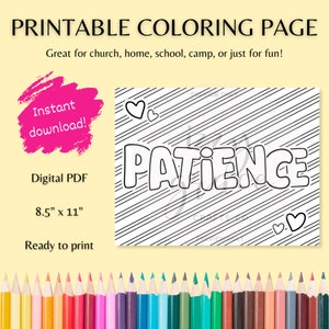 Patience Coloring Page- Christian Faith Kids&#39; Coloring Sheet Craft- For Sunday School, Church, Kid&#39;s Ministry