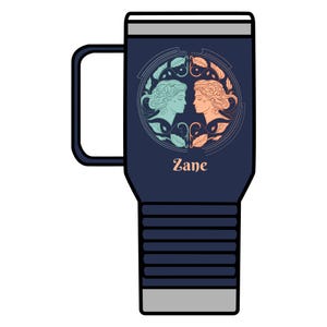 Personalized Gemini (men) Travel Mug 20 oz Gemini Design Zodiac Gift for Coffee Lovers Personalized Mug for Birthdays Unique Astrology Mug