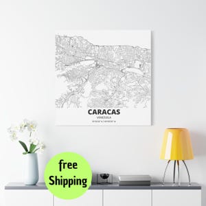 Caracas City Map Canvas Print: Minimalist Black and White Venezuela Wall Art