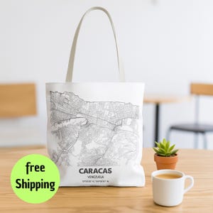 Caracas Venezuela City Map Tote Bag: Minimalist Travel Gift