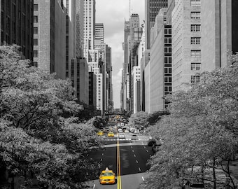 Black and White  Photo Print of 42nd Street and Taxis from Tudor City Bridge New York City