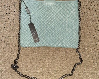 FALOR Firenze ITALY-Hand Woven Blue Green Leather Crossbody/Clutch-NWT