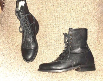 BOULET-CANADA-Packer-Rodeo Collection-Black Leather-Kiltie Boots-SZ6.5-Near Mint
