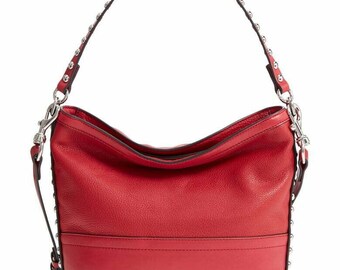 REBECCA MINKOFF-Blythe Small Convertible Hobo-Studded Scarlet Leather-NWT/Dustbag