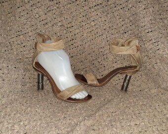 A.S.98 STEAMPUNK-Distressed Tan Leather-Ankle Wrap-Back Zip-Metal Bolt Heel-Sz 6