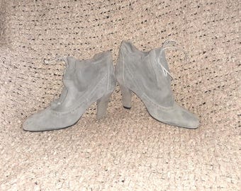 FRATELLI ROSSETTI-Gray Soft Suede Booties-Brogue Accent-Lace Drawstring-Sz 6-NM