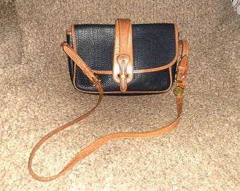 DOONEY & BOURKE-Navy Blue Equestrian Bag Flap Vintage Crossbody Usa Leather-VG