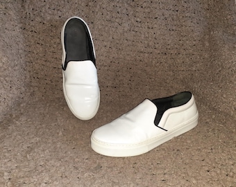 CELINE Paris-White Patent Leather Flatform Loafers-Sz 39.5-Excellent