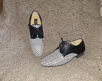 NUEVA EPOCA-Cordova-Woven Black/White Leather Dance Shoes-Sz 6.5UK/8US-NWOB