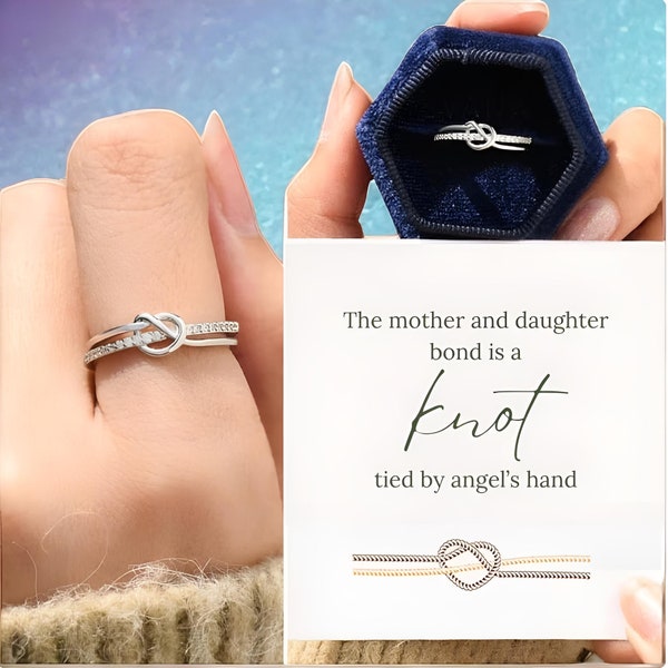 To My Daughter Double Band Knot Ring, Statement Ring,The Mother & Daughter Bond Is A Knot Tied By Angel’s Hands,Graduation Gift For Daughter