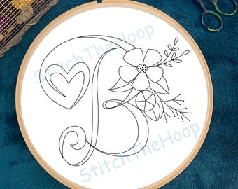 Bloemen alfabet B handborduurpatroon PDF digitaal DIY ambachtelijk ontwerp Valentijnscadeau