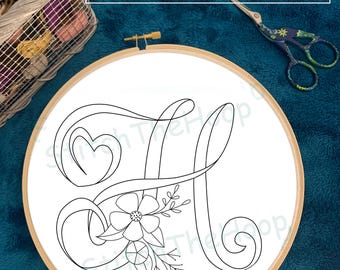 Bloemen alfabet letter H borduurpatroon pdf direct downloaden DIY Craft