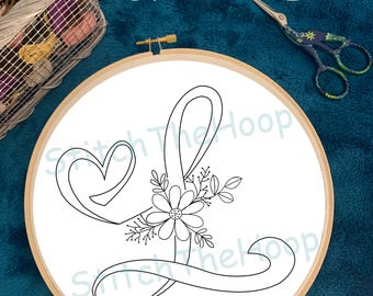 Bloemenborduurpatroon letter L: doe-het-zelf (digitale pdf)