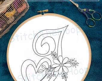 Borduurpatroon letter 'I' met bloemen: doe-het-zelfmonogram (pdf-patroon)