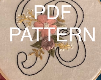 Handborduurpatroon bloemenalfabet 'B' (digitale pdf)