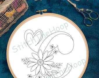 Bloemen alfabet C handborduurpatroon pdf digitale download DIY ambacht valentijnscadeau