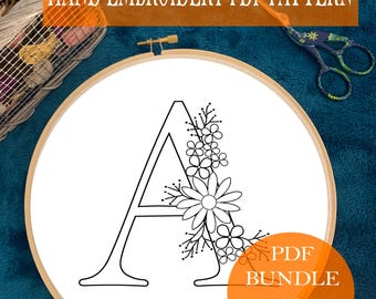 Alfabetpatroon bloemenborduurwerk: doe-het-zelfmonogram (digitale download)