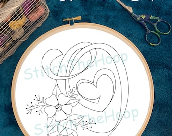 Borduurpatroon Letter O met bloemen: initiaal DIY (pdf-download)