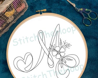 Bloemenalfabet M Handborduurwerk PDF-patroon Digitaal DIY-ambacht Valentijnscadeau