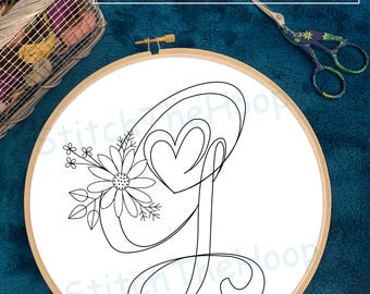 Bloemen alfabet G borduurpatroon PDF digitale download DIY Craft Valentijnscadeau