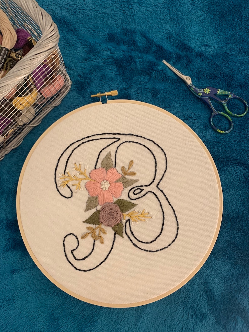 Floral Alphabet 'B' Hand Embroidery Pattern PDF Instant Download DIY ...