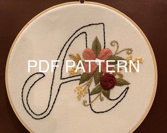 Bloemenalfabet A borduurpatroon pdf voor doe-het-zelvers, valentijnscadeau instant digitale download