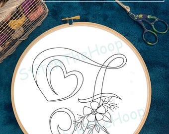Bloemen alfabet F borduurpatroon PDF DIY eerste digitale download ambacht valentijnscadeau