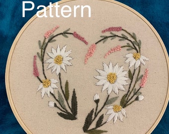 Handborduurpatroon bloemen hart pdf Download doe-het-zelf cadeau Valentijnscadeau