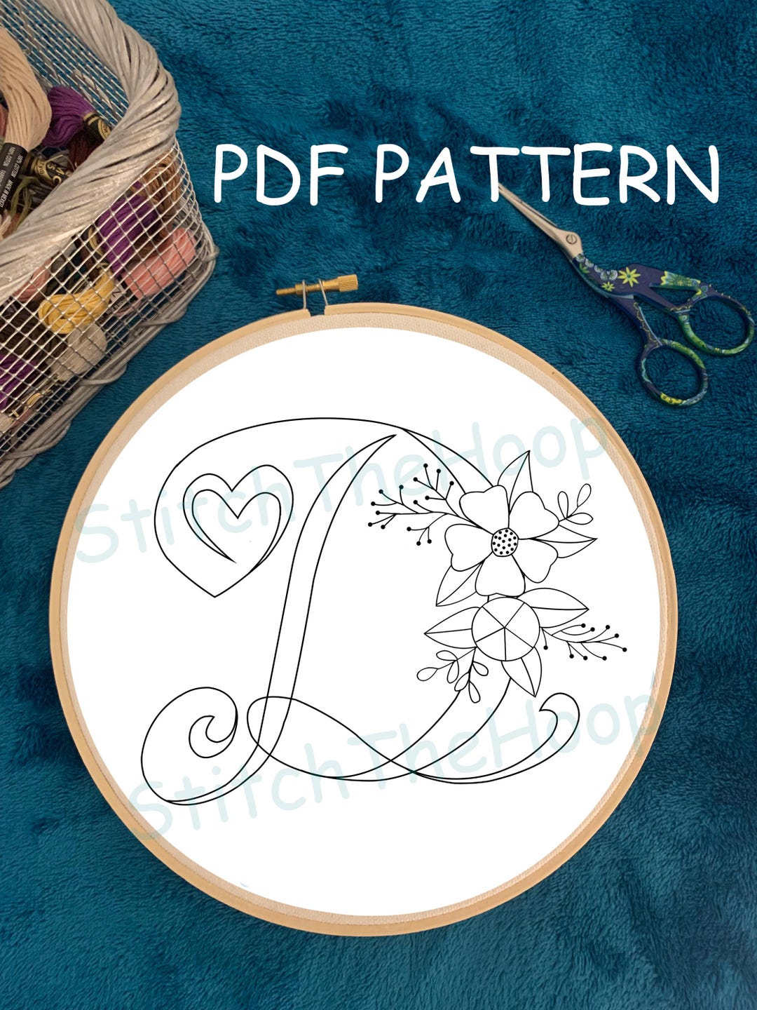 Floral Alphabet Letter D Hand Embroidery PDF Design DIY Digital ...