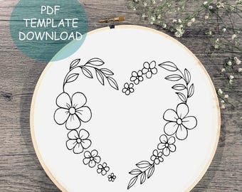 Borduurpatroon bloemenhart: bloemenrandontwerp (pdf-patroon)