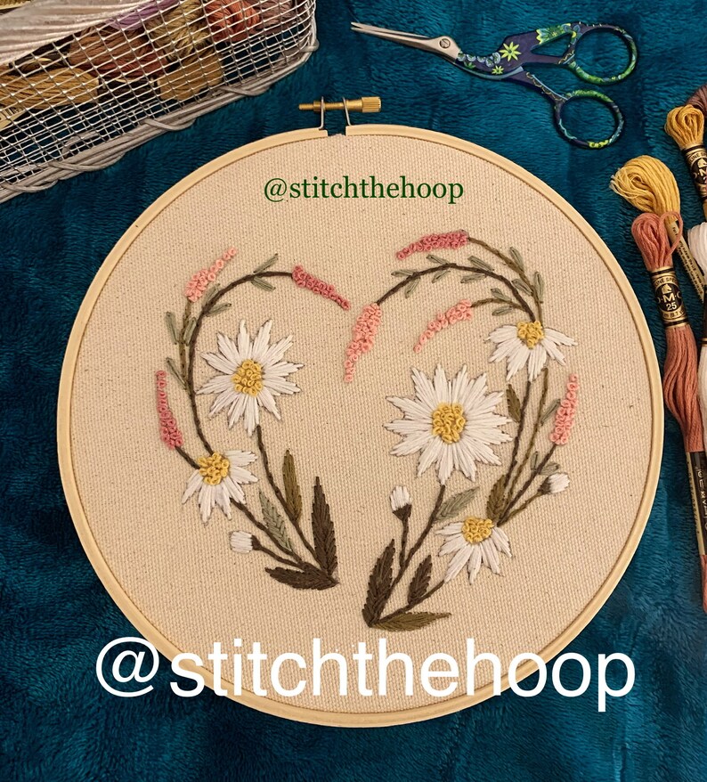 Floral Heart Hand Embroidery Pattern PDF Download DIY Gift Valentine ...