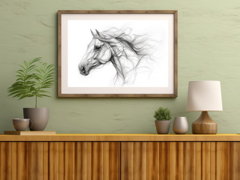 Abstract Horse Silhouette Modern Horse Sketch, Black and White Equine
