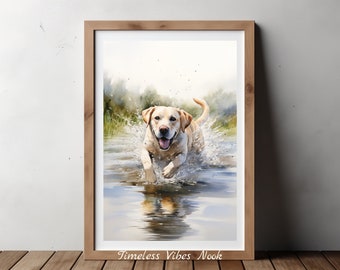Labrador Retriever Artful Print, Dog Wall Art, Dog Lover Puppy Images, Retriever Dog Picture, Landscape Water Painting