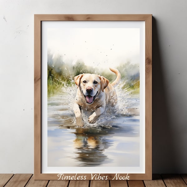 Labrador Retriever Artful Print, Dog Wall Art, Dog Lover Puppy Images, Retriever Dog Picture, Landscape Water Painting