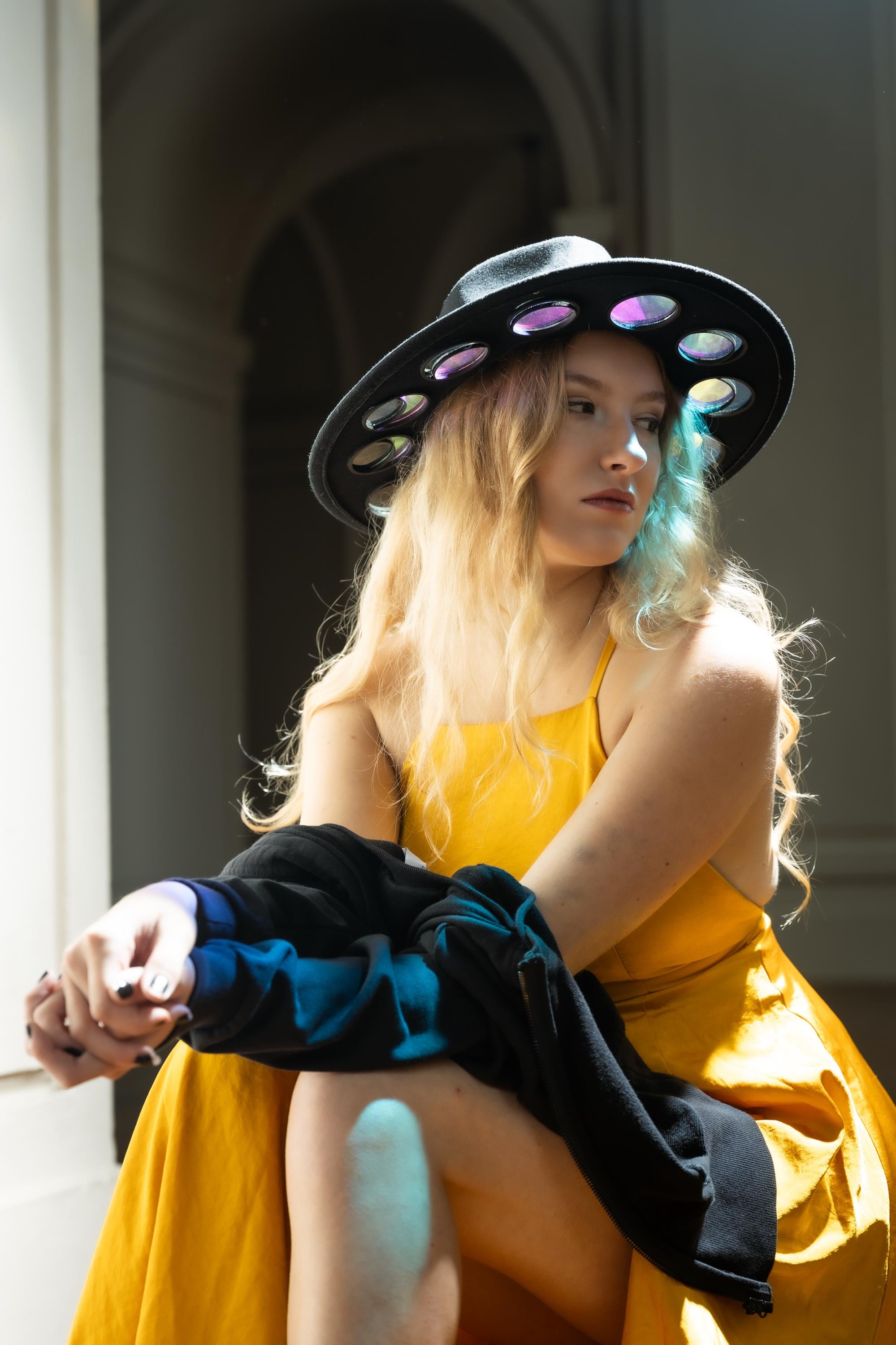 CUSTOMIZE Stained Glass Window Hat - Under the Pale Moon - Grisly Chapeau - Sun Catcher - Goth & Witchy Fashion - Memento Mori - Halo Hat