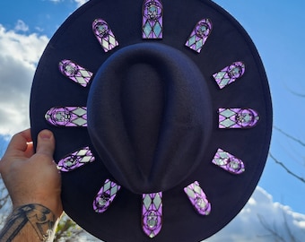 CUSTOMIZE Stained Glass Window Hat - I Knew Him Well - Grisly Chapeau - Sun Catcher - Goth & Witchy Fashion - Memento Mori - Halo Hat
