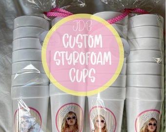 Custom 20 oz Styrofoam Cups | Personalized Party Event Cups (Sticker Design)
