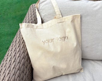 Custom Logo Embroidered Canvas Tote Bag, Personalized Text