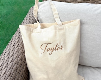 Embroidered Canvas Tote Bag, Personalized Text, Custom Logo