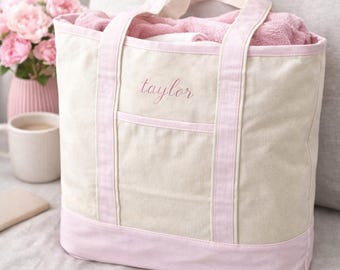 Personalized Embroidered Canvas Tote Bag, Custom Name Bag, Bridesmaid Gift
