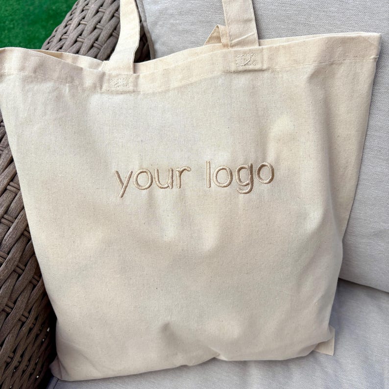 Custom Logo Embroidered Canvas Tote Bag, Personalized Text - Etsy