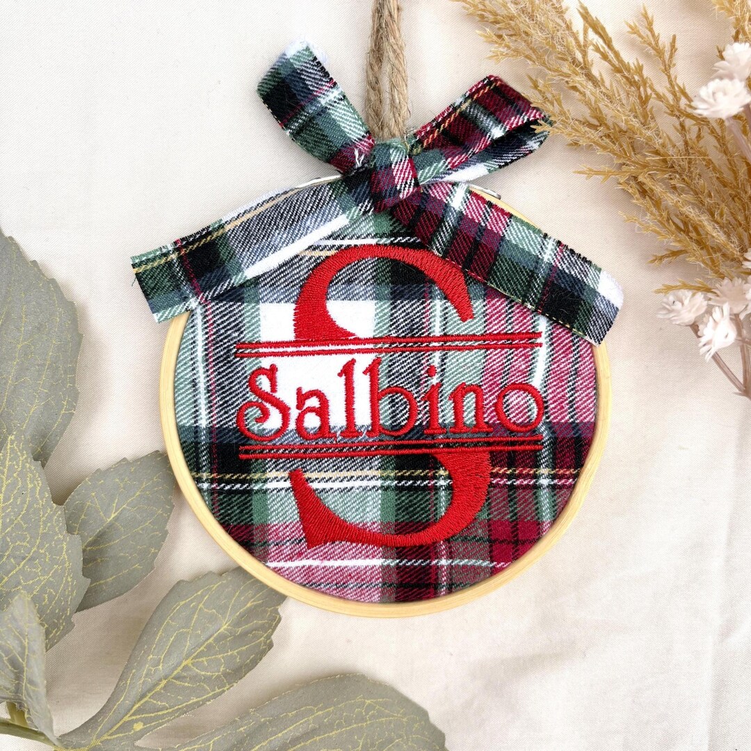 Personalized Embroidered Plaid Christmas Ornament, Family Keepsake ...