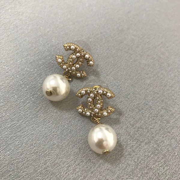 Authentic Chanel CC Rhinestone and large Pearl Earrings