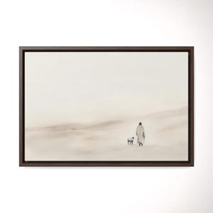 Jesus Leaves the 99 Premium Canvas Framed | Neutral Minimalist Christian Faith Art Jesus Painting
