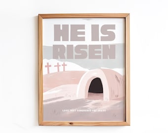 He Is Risen Print: Modern Christian Easter Wall Art