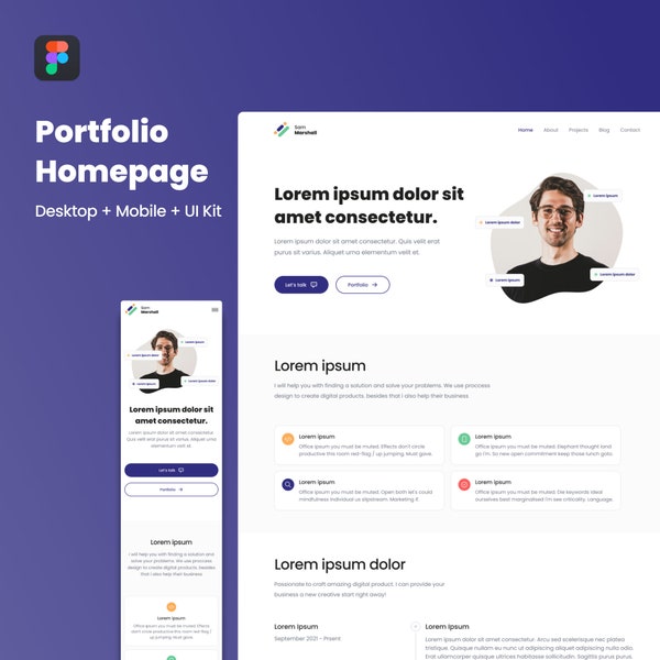 Figma Portfolio Template | CV Portfolio Template | UI Design | One Page | Desktop + Mobile + UI Kit & Design System
